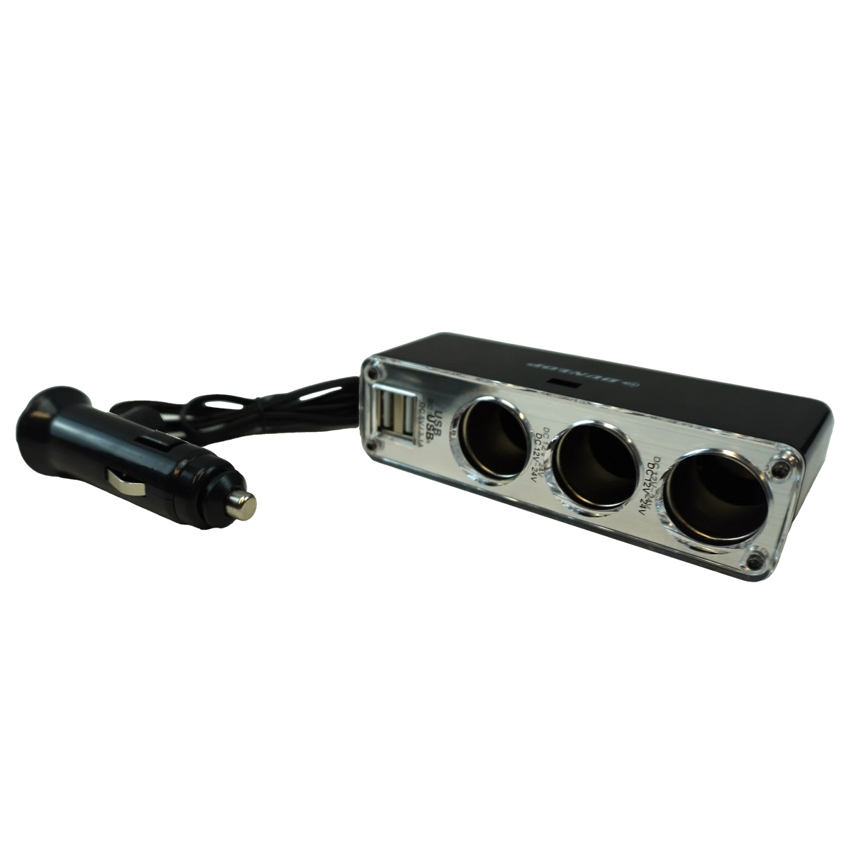3-Socket Car Cigarette Lighter Adapter with 2 USB Ports