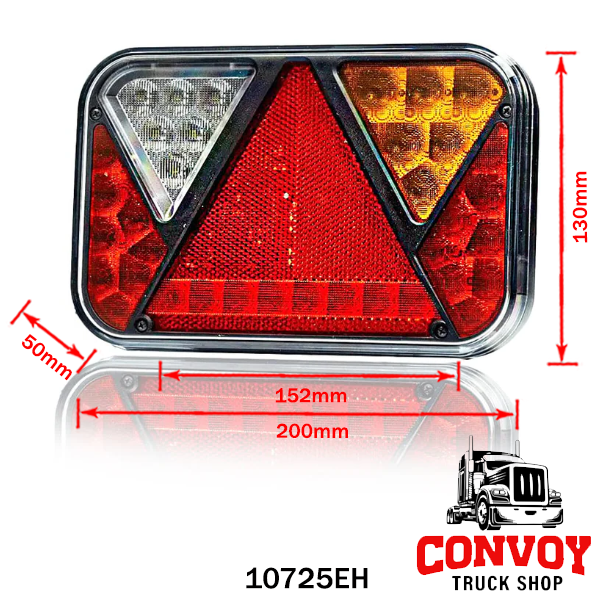 LED Rear Light with 5 Functions and Triangle Reflector, 12V