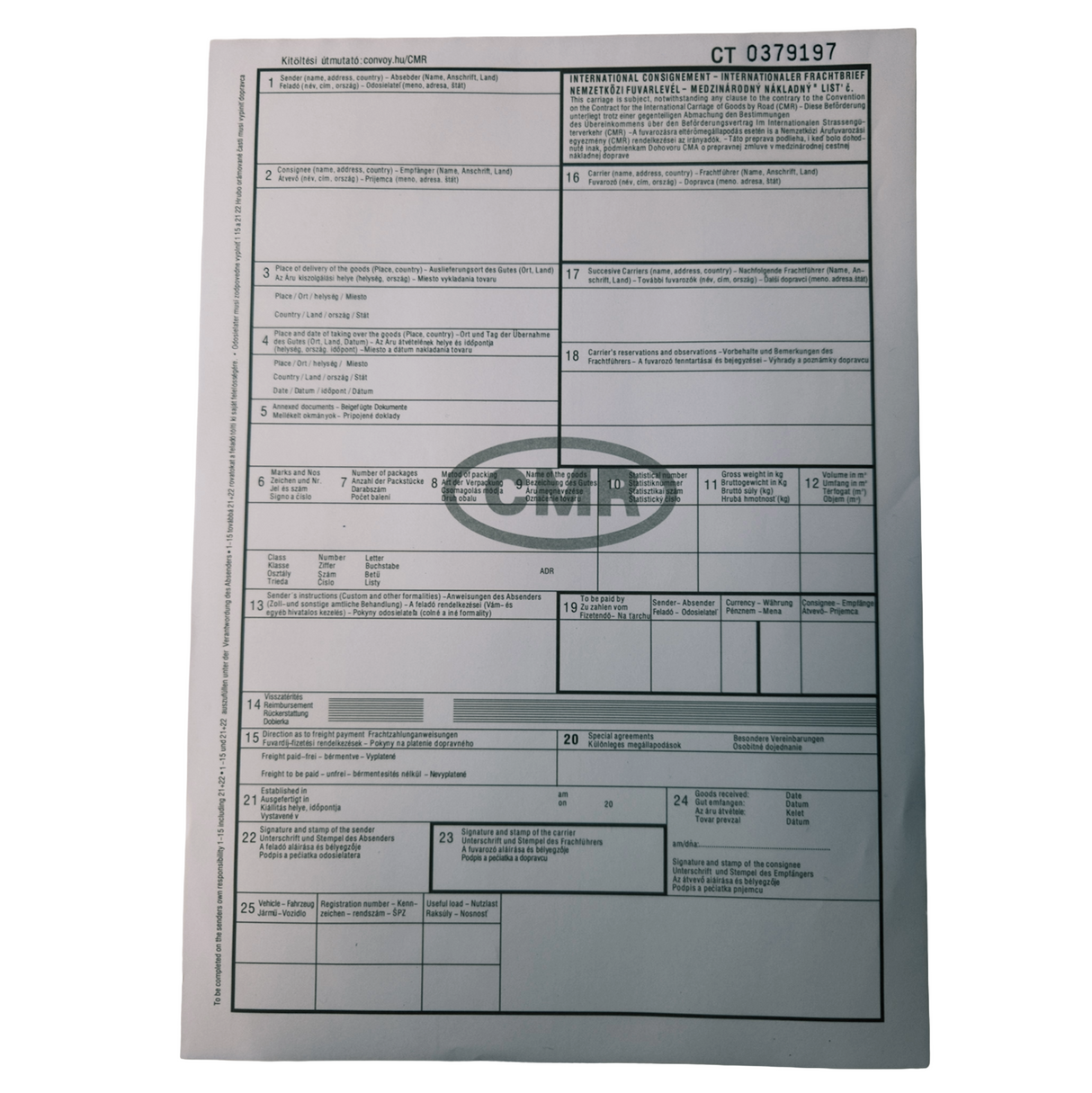 CMR Consignment Note (Numbered)