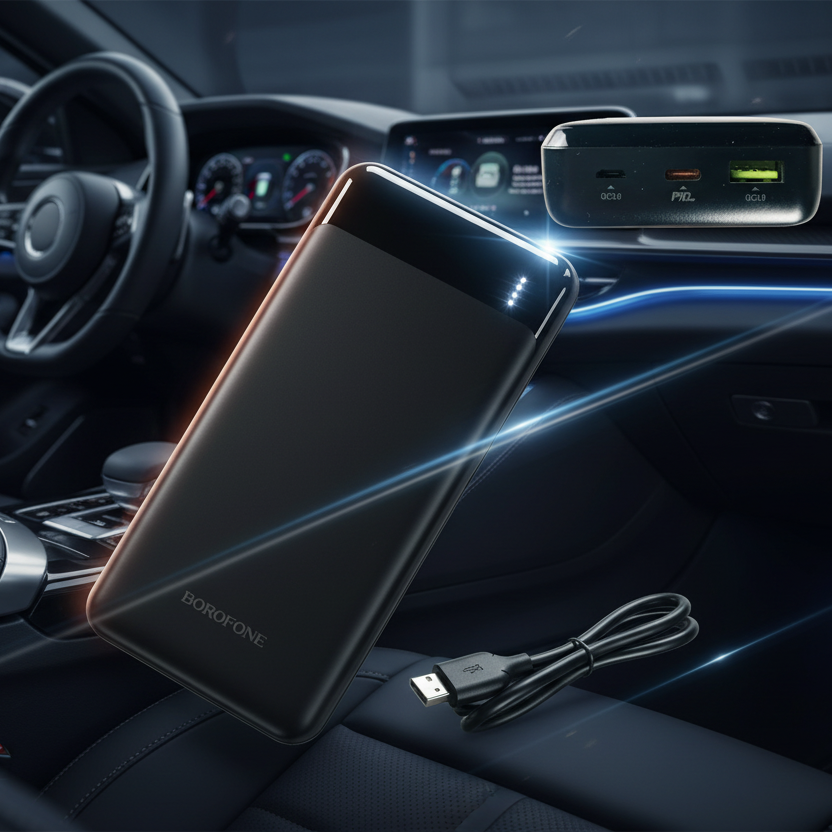 Batterie externe Borofone 20 000 mAh – Charge rapide PD20W + QC 3.0 – Noir