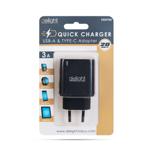 Phone Charger Adapter USB-A + USB-C with PD20W Fast Charging