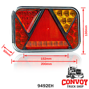 LED Rear Light with 5 Functions and Triangle Reflector, 12V