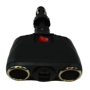 Dual Car Cigarette Lighter Adapter with 2 USB Ports and Switch
