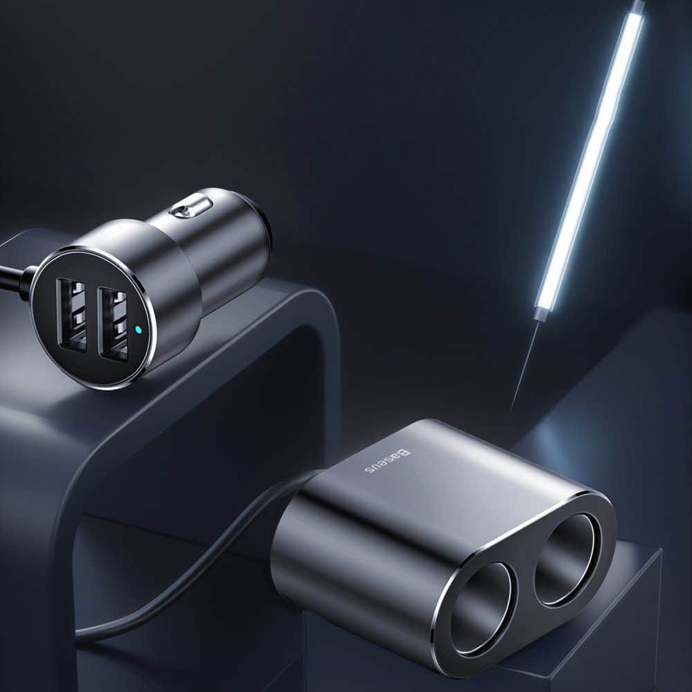 Baseus One to Two Car Charger (80W + 2x USB 3.1A) - Black